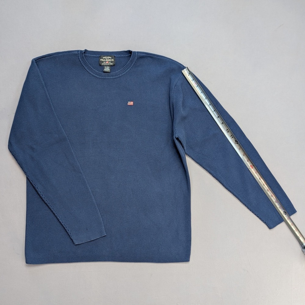 Polo Jeans Co Ralph Lauren Blue Rib Knit Sweater XL RL Flag Logo Made in Japan - Picture 9 of 12